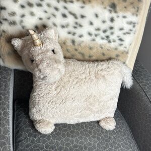 Pottery Barn Kids Plush Unicorn Pillow | Cream & Gold | Nursery Decor